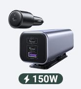 UGREEN 150W USB C Car Charger, PD 3.1 140W Car Charger Adapter Fast Charging 4-Port Cigarette Lig...