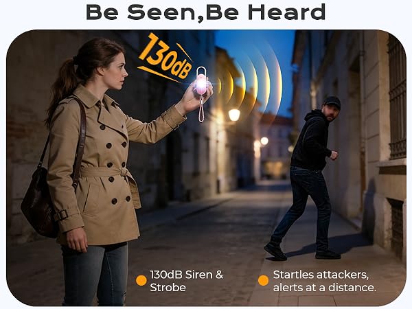 Text reads 'Be Seen, Be Heard' with icons for 'Global Reach &amp; Local Presence' and 'Warrior Podcasts, Influencer Partnerships'. Woman holding megaphone on nighttime street with figure in background.
