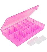 False Nail Container, Cosics Bright Pink 36-Gird Plastic Nail Art Organizers Storage Box with Adj...