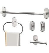 MIROAMZ 5-Piece Bathroom Hardware Accessories Set, Self-Adhesive &amp; Wall Mounted SUS304 Stainless ...