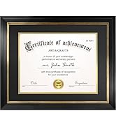 Yaetm Black 11x14 Diploma Frame with Mat for 8.5x11 - Tempered Glass with Black Over Gold Acid-fr...