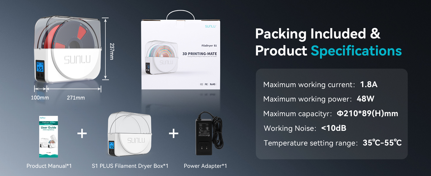 sunlu official filament dryer s1 plus 3d printer filament dryer