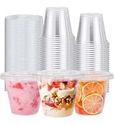 Clawsoff 50 Pack 9 oz Plastic Cups with Flat Lids, Clear Parfait Cups No Hole, Disposable Dessert...