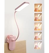 Pink Desk Lamp for Girls Bedroom,9 Brightness+5 Color Clip on Light,4000mAh Battery Rechargeable ...