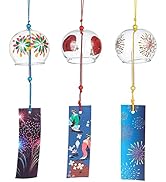 BENECREAT 3pcs Japanese Wind Chimes Fairworks Wind Bells Red Yellow Colorful Handmade Glass Penda...