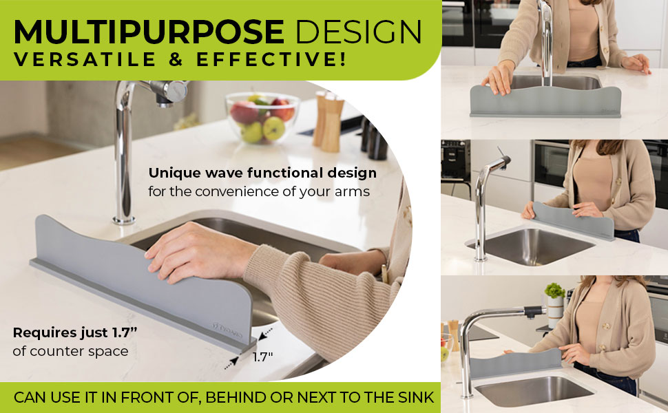 Install sink splash guard in front of behind or next to the sink, ideal for kitchen or bathroom.