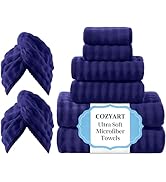 COZYART Lint Free Towel Sets 8 Pcs Navy Blue, 500GSM, Super Soft, Absorbent &amp; Quick Dry Microfibe...