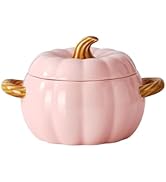 JUSTUP Dutch Pot with Lid, Pumpkin Shaped Ceramic Dessert Bowl, Cute Pumpkin Bowl, Pumpkin Shaped...