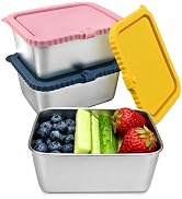 FRUIID 3-Pack Stainless Steel Food Storage Containers with Silicone Lids, 20oz Snack Pack Contain...