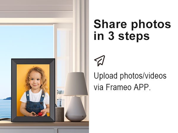Send photos to friends' frames directly via Frameo app.