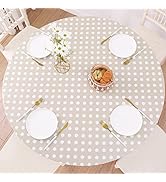 Round Vinyl Fitted Tablecloth with Flannel Backing Elastic Edge Design Table Cover Waterproof Oil...