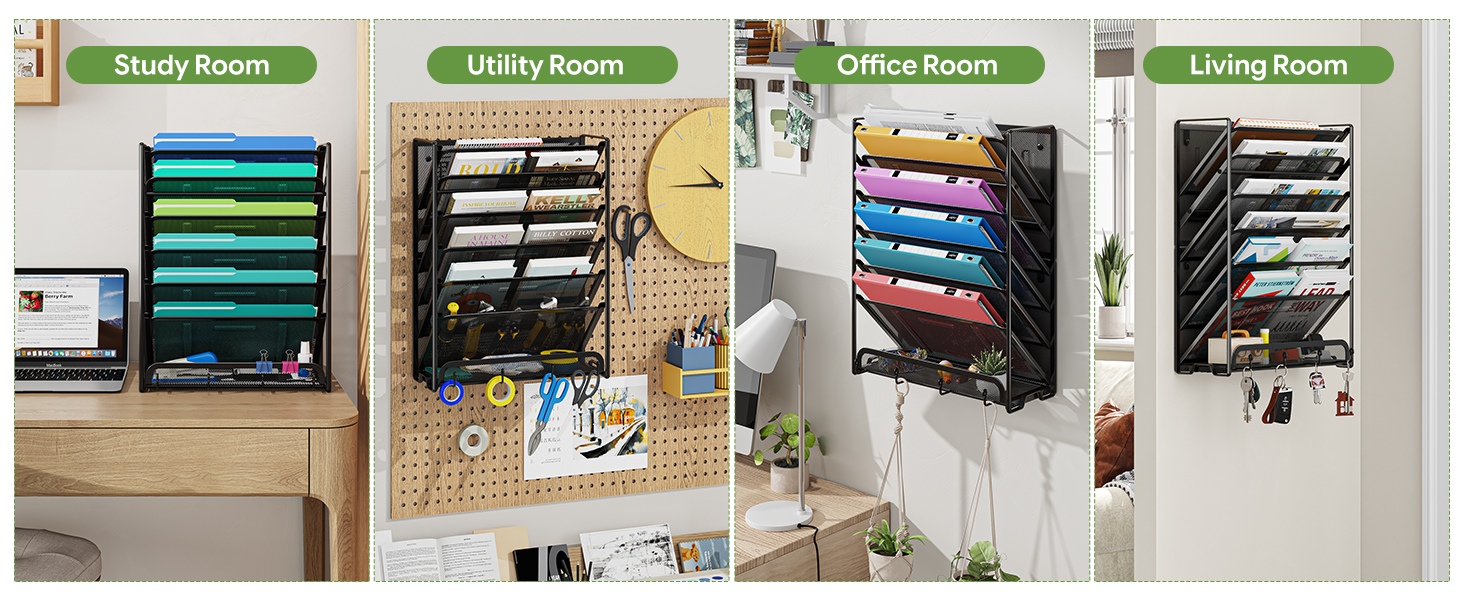 Sturdy Metal File Rack for Desk or Wall, Home Office Storage, Black