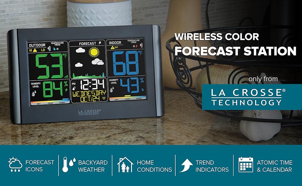 lacrosse; la crosse technology; C85845; color forecast; digital; wireless; thermometer; hygrometer