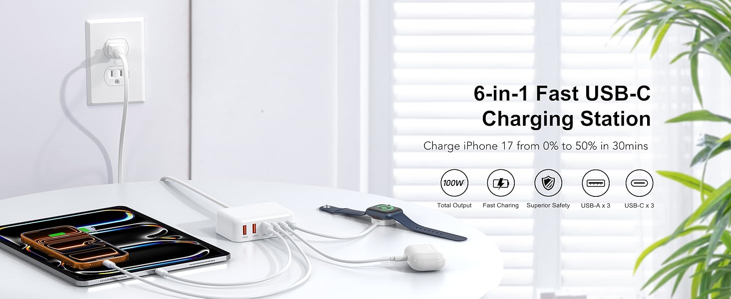 6 Ports for Fast Charging