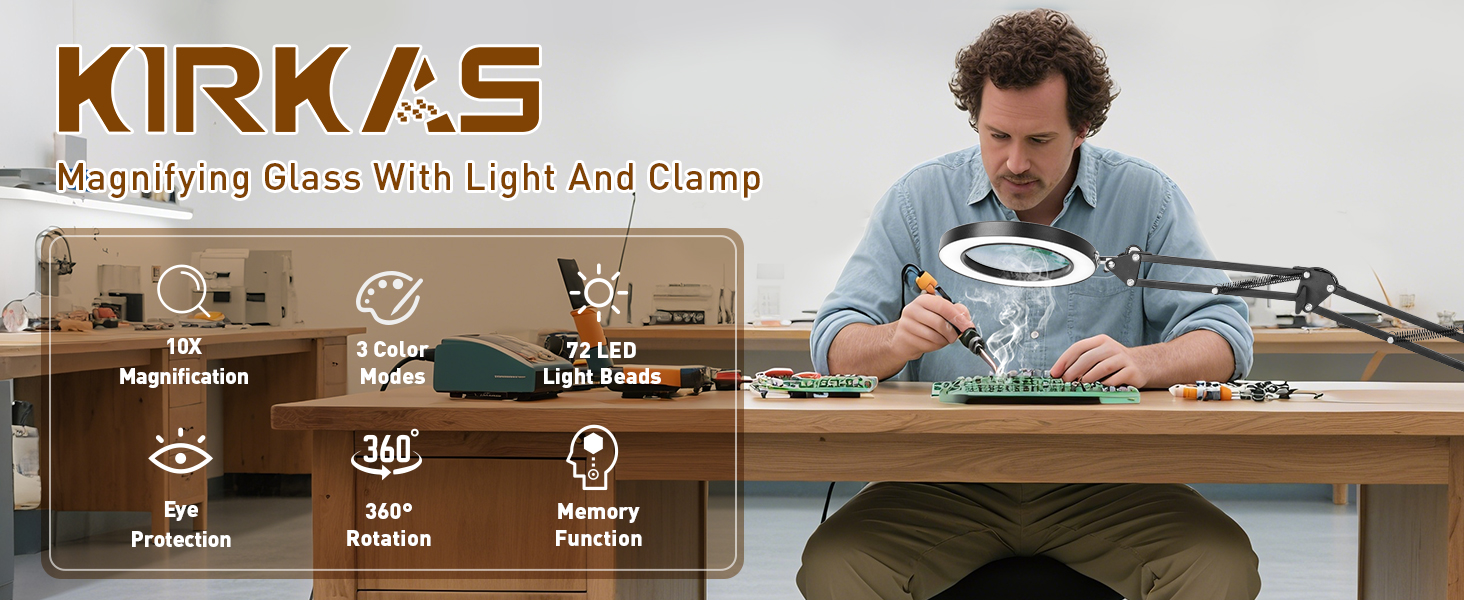 magnifying lamp 10X magnification real glass, 72 LED Light Beads adjustable brightness