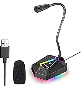 Smalody USB Computer Microphone - Professional Gaming Mic with RGB Rainbow Light, PC Goose-Neck M...