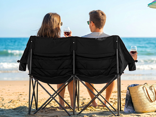 Youtanic Double Folding Loveseat Camping Couch with Pocket