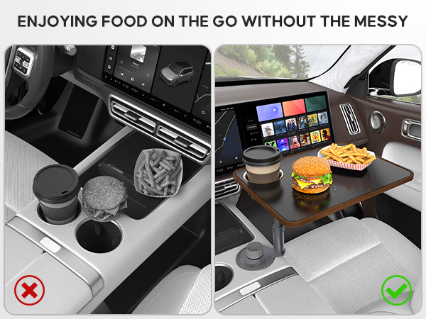 Car Desk Car Tray for Laptop &amp;amp; Food, Wooden Cup Holder Table with Adjustable Height