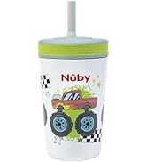 Nuby Thirsty Kids Insulated Toddler Cup with Silicone Flexstraw - 12 oz - Stainless Steel and Lea...