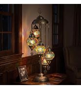 Marrakech Turkish Mosaic Lamp 5 Globes Moroccan Table Lamps with Bronze Base, 31" Tall Handmade C...