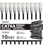 Jadaol Cat6a Ethernet Cable 10 ft 10 Pack, Slim 10G 550MHz 28AWG Patch Cable, Snagless Pure Coppe...