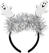 TIIZIISII Glitter Ghost Headband Silver Tinsel Halloween Hair | Spooky ghost costume headwear for...