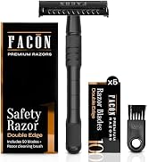 Facón Double Edge Safety Razor for Men &amp; Women - Butterfly Open Stainless Steel Razor w/ 50 Plati...