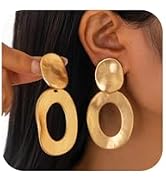 Chunky Gold Bold Hollow Oval Dangly Drop Earrings for Women, Trendy Silver Dangling Circle Statem...