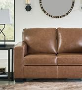 Signature Design by Ashley Bolsena Contemporary Leather Match Loveseat, Dark Brown