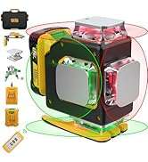 Laser Level,DEGLASERS Red/Green 4x360° Cross Line laser level with 12V Rechargeable Battery, Remo...