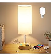 Touch Bedside Table Lamp with USB - 3 Way Dimmable Wood Lamp for Bedroom Nightstand, Desk Lamp wi...
