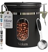 Veken Coffee Canister with Window, Airtight Stainless Steel Kitchen Food Storage Container with L...