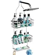 SWTYMIKI Hanging Shower Caddy, 3 Tier Rustproof Shower Organizer over Shower Head with 16 Hooks &amp;...