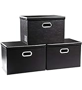 PRANDOM Large Foldable Storage Bins with Lids [3-Pack] Leather Fabric Collapsible Storage Boxes O...