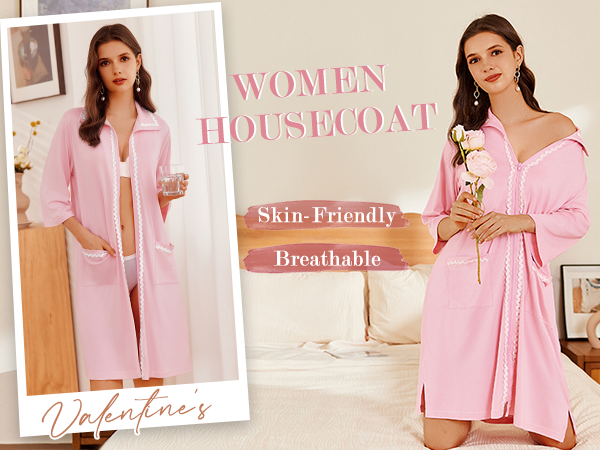 Women Zipper Robe Lightweight House Coat