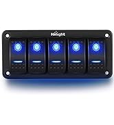Nilight - 90110E 5 Gang Aluminum Rocker Switch Panel Toggle Dash 5 Pin ON/Off Pre-Wired Rocker Sw...