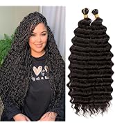 Eerya Long Curly Braiding Hair 18 Inch 2 Packs Deep Ocean Wave Crochet Hair for Black Women Deep ...