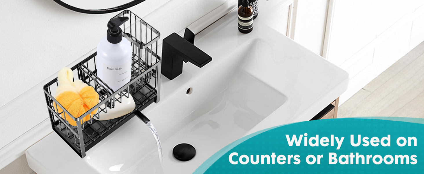 Brush Holder Stainless Steel Rustproof Kitchen Sink Organizer for Sponge, Soap Dispenser Storage 