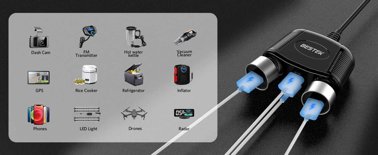 BESTEK Cigarette Lighter Splitter Adapter