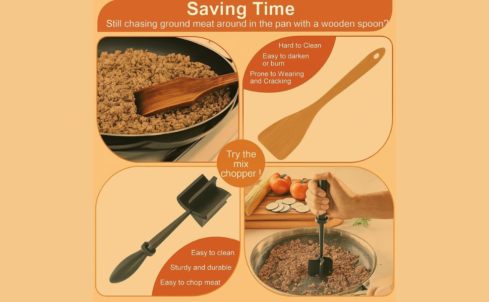 manual meat chopper tool used to break up ground beef while cooking