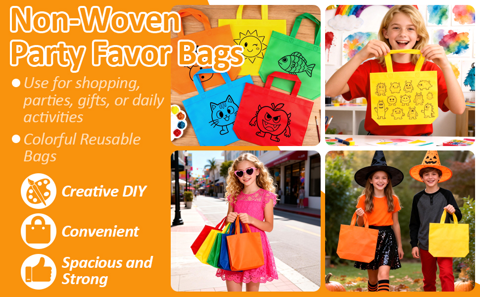 Non-Woven Party Favor Bags - 10 PCS Reusable Gift Bags with Handles Colorful
