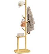 Pipishell Coat Rack, Freestanding Hall Tree with 8 Hooks &amp; Storage Shelf, Solid Wood Base, 66.3? ...