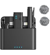 2 in 1 Professional Wireless Lavalier Microphone for iPhone iPad Android with Charging Case Noise...