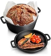 TeamFar 5QT Dutch Oven Pot With Lid, 2-in-1 Pre-seasoned Cast Iron Dutch Oven Nonstick Stock Cook...