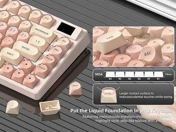 Pink Mechanical Gaming Keyboard 75% with Color Multimedia Display Jelly Keyboard Wired
