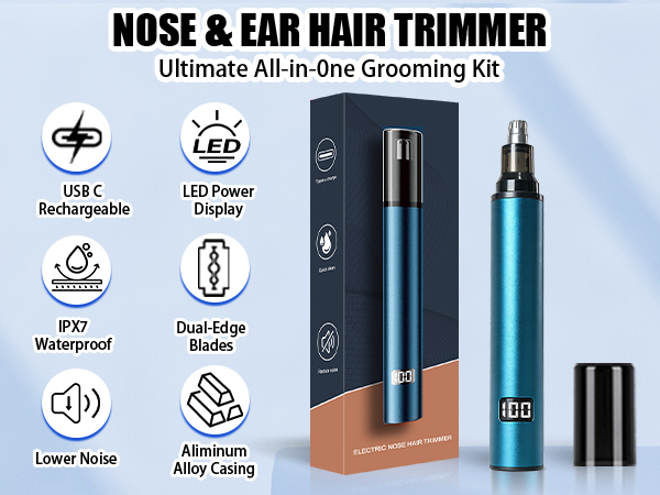 YunLuna ear and nose hair trimmer for men with aliminum alloy casing, LED battery Display