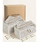 Leetaltree12 Sets Cotton Linen Napkins with Wood Bead Napkin Rings Set, 18x18 Dinner Napkins Set ...