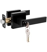 HOSOM Entry Door Handle with Lock and Key Matte Black Door Lever Modern Exterior Door Handles for...