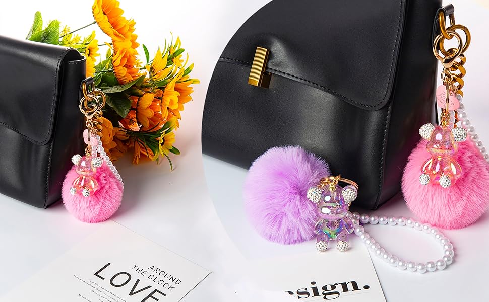 women puff ball keychain