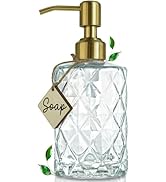 JASAI Diamond Design Glass Soap Dispenser with Golden Pump, Refillable Hand soap Dispenser for Ki...
